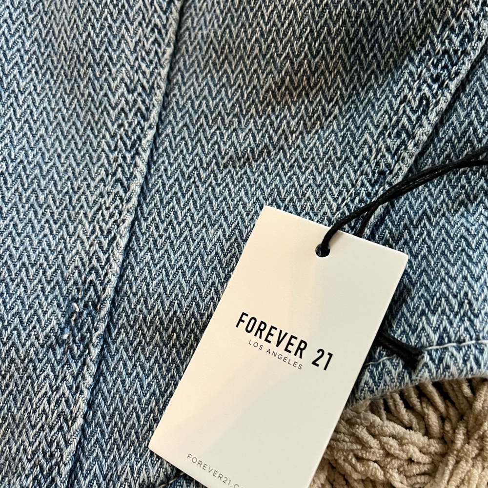 NEW 2pc Forever 21 Denim Crop Top & Skirt Chevron pattern Med Denim Small Medium - Picture 5 of 16